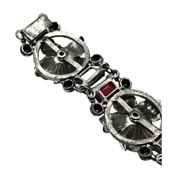 VIntage Rhinestone Bracelet Multicolored Stones Floral Links Flower Costume Jewe - Picture 12 of 13